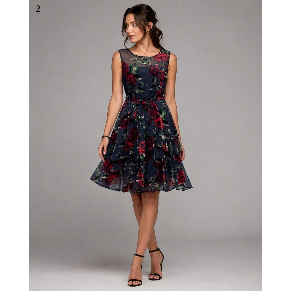 Tahari Whimsigoth‎ Dark Romantic Fairy Dress Womens 6 Black Red Velvet Floral